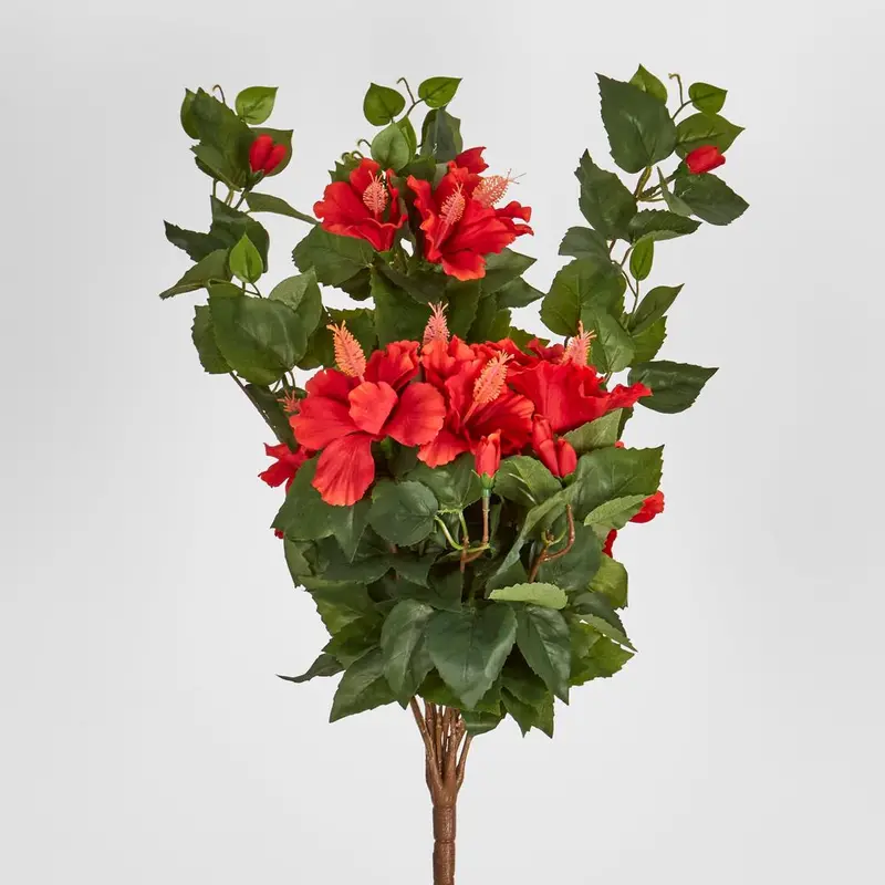 Red Hibiscus Bush – 10-Bloom Artificial Plant 1