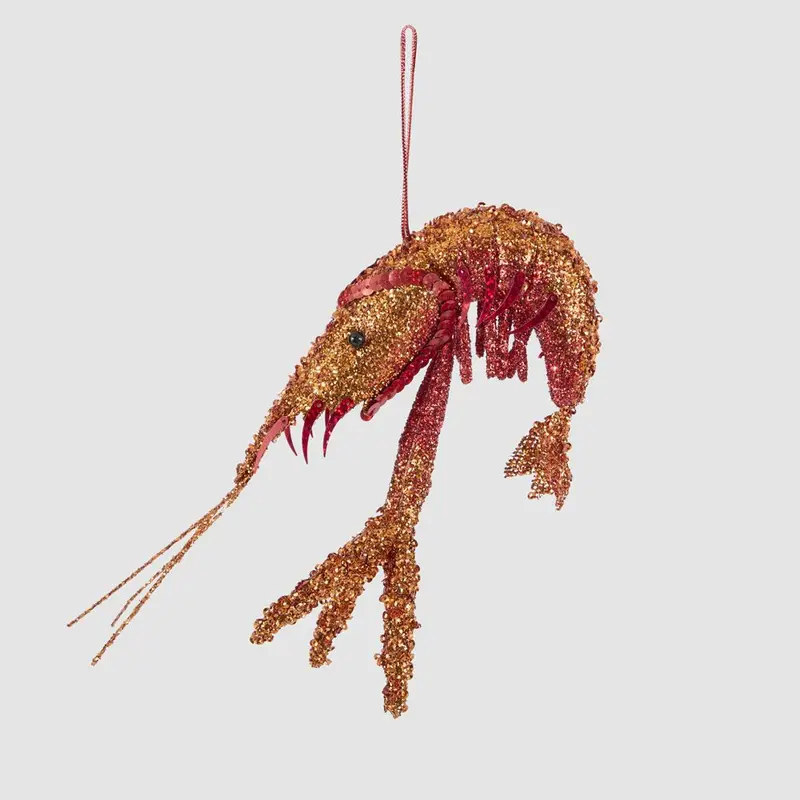 Red-To-Orange Ombre Glitter Prawn – Gradient Metallic Coastal Ornament 1