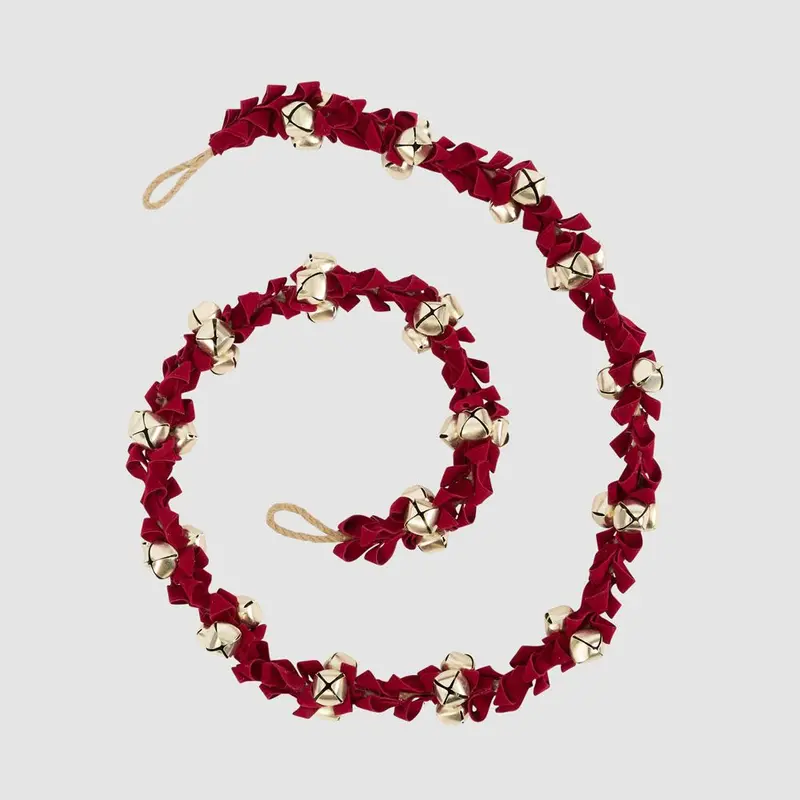 Red Velvet & Gold Bell Garland – Liberty-Style Nautical-Inspired String Decoration 1