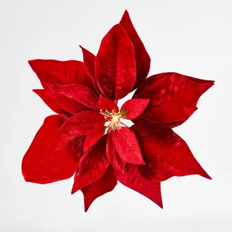 Red Velvet Poinsettia Clip-On With Illuminated Stamen 1