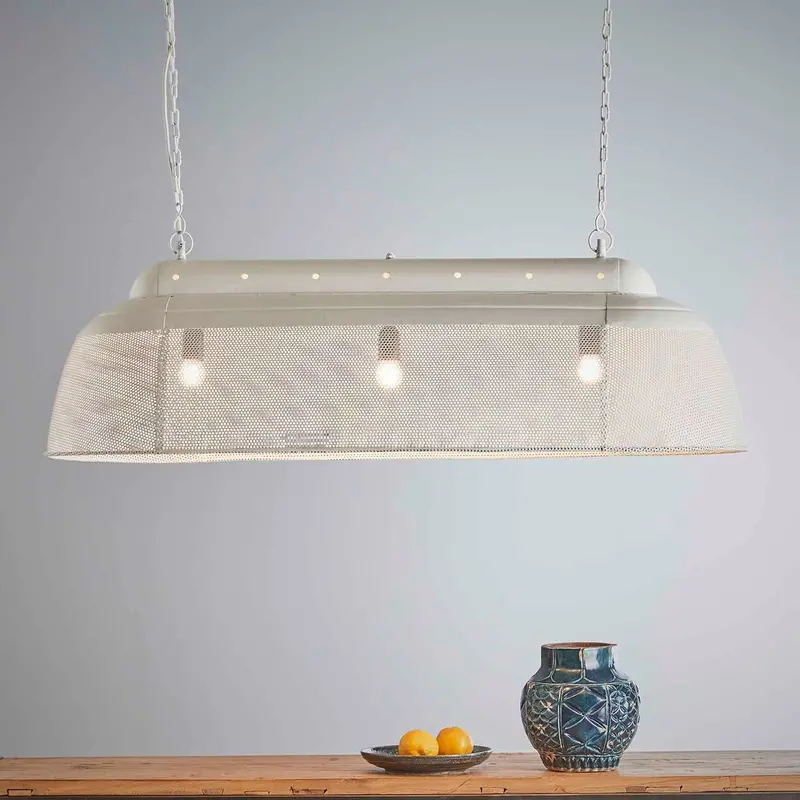 Riva Long Perforated Iron Pendant Light In Matte White 1