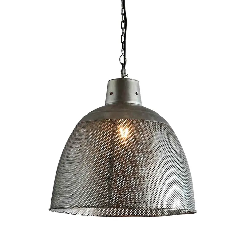 Riva Medium Perforated Iron Dome Pendant Light In Zinc Finish 1