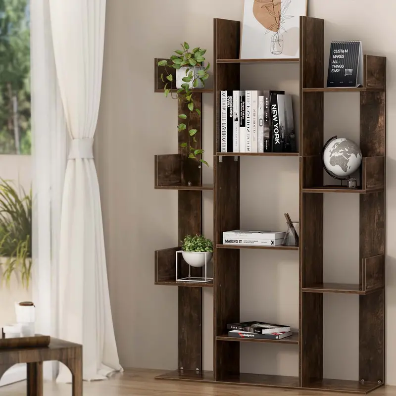 Romi Walnut Tree-Shaped Vertical Bookshelf – Living Room Accent Piece 1