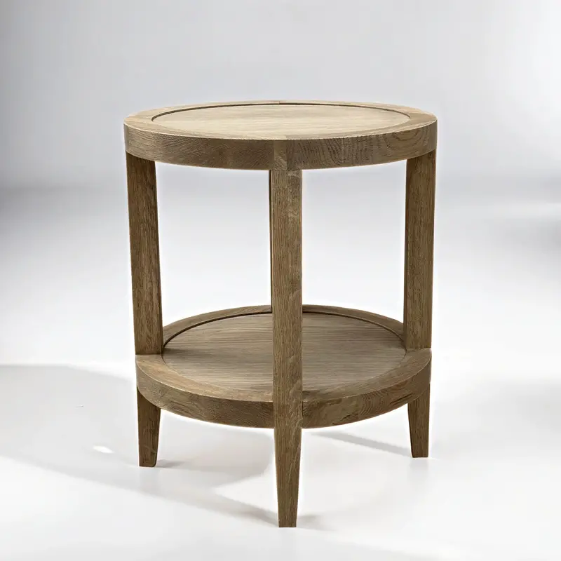 Round French Contemporary Side Table – Weathered Oak Surface 1