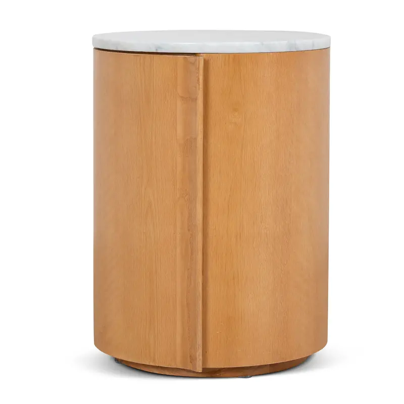 Round Natural Wood Bedside Table 1