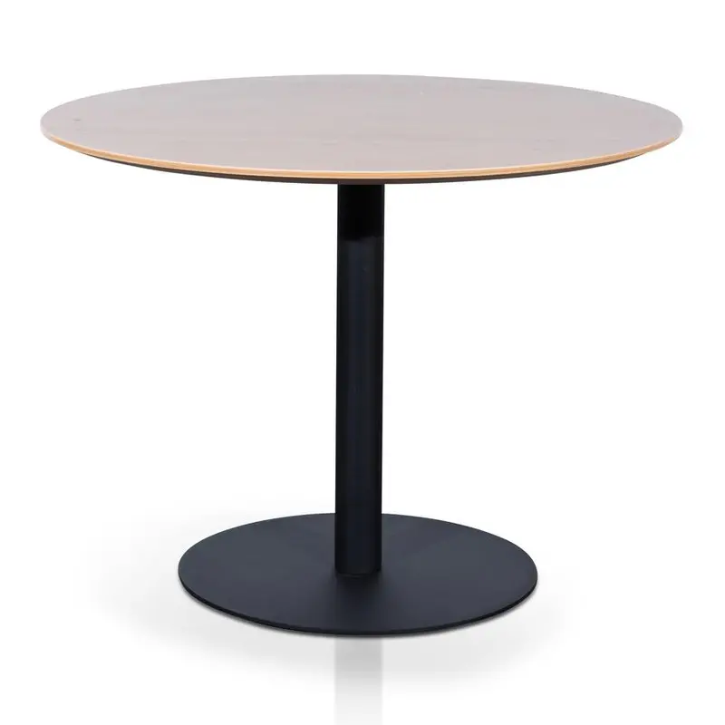Round Natural Wood Meeting Table With Black Base 1
