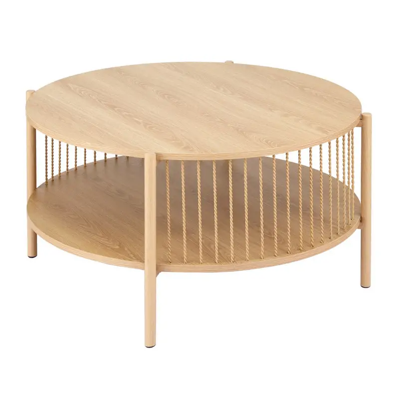 Round Two-Tier Wooden Coffee Table – Natural Finish Living Room Center Table 1