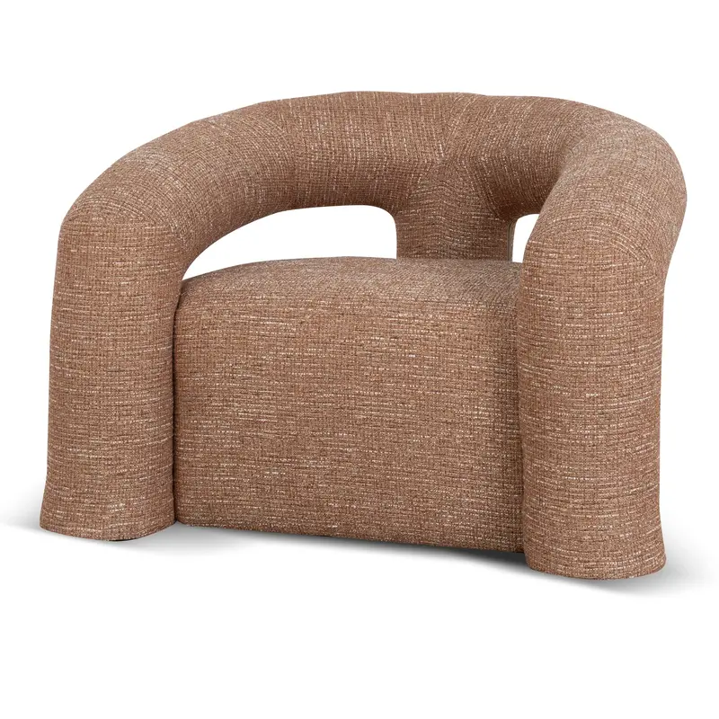 Rustic Armchair In Russet Brown Fabric 1