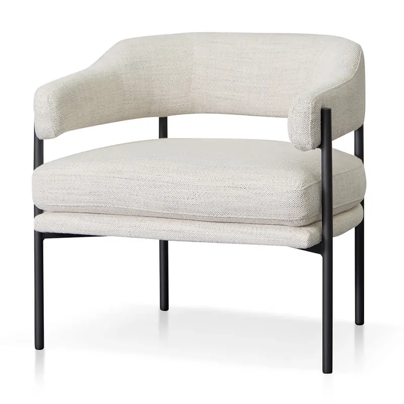 Rustic Beige Fabric Armchair With Black Legs 1