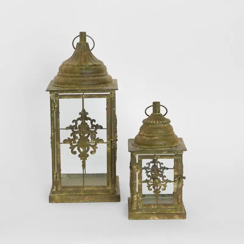 Rustic Double Hurricane Lantern Set 1