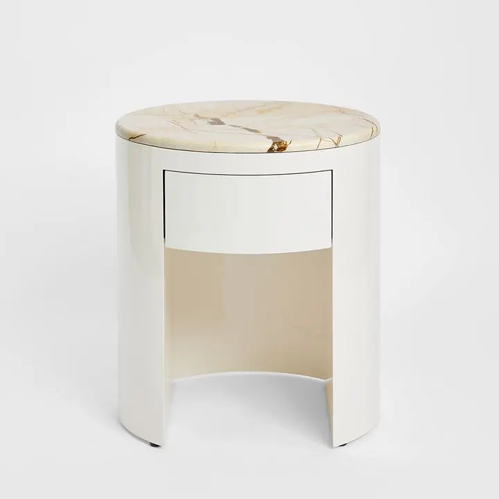 Sable Bedside Table In Matt Brown Vein Marble & Glossy Finish 1