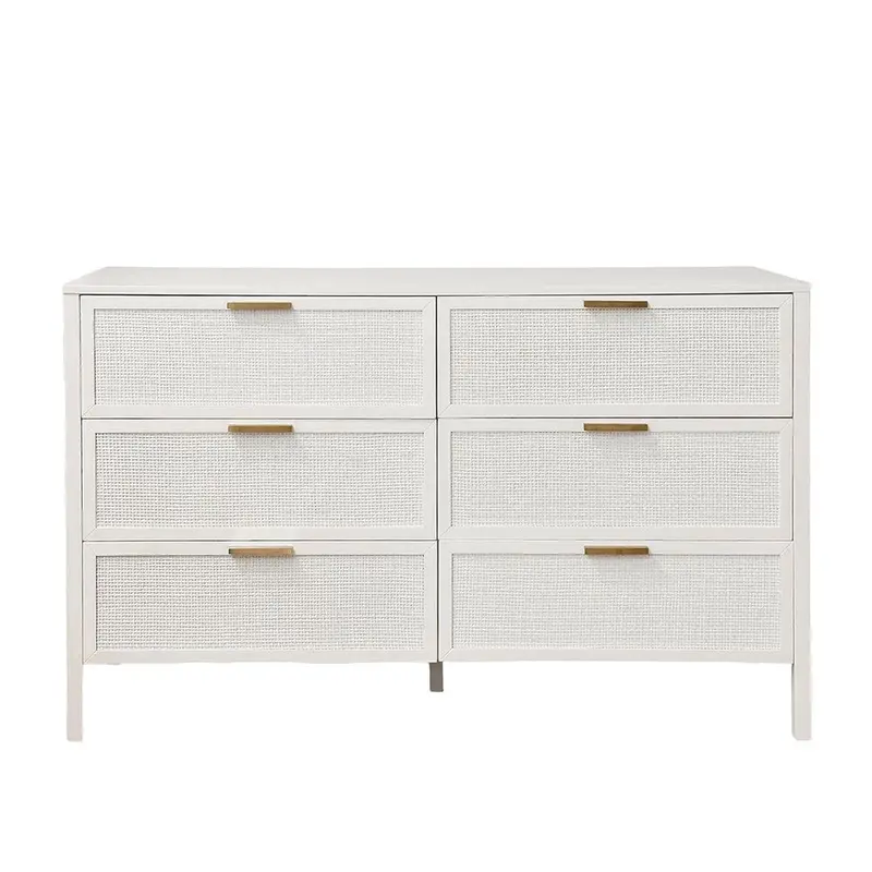 Santorini Hamptons 6-Drawer Rattan And Wood Dresser – 140Cm, White Finish 1