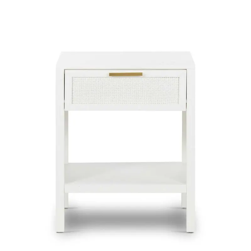 Santorini White Hamptons Bedside Table – Timber And Rattan Design 1