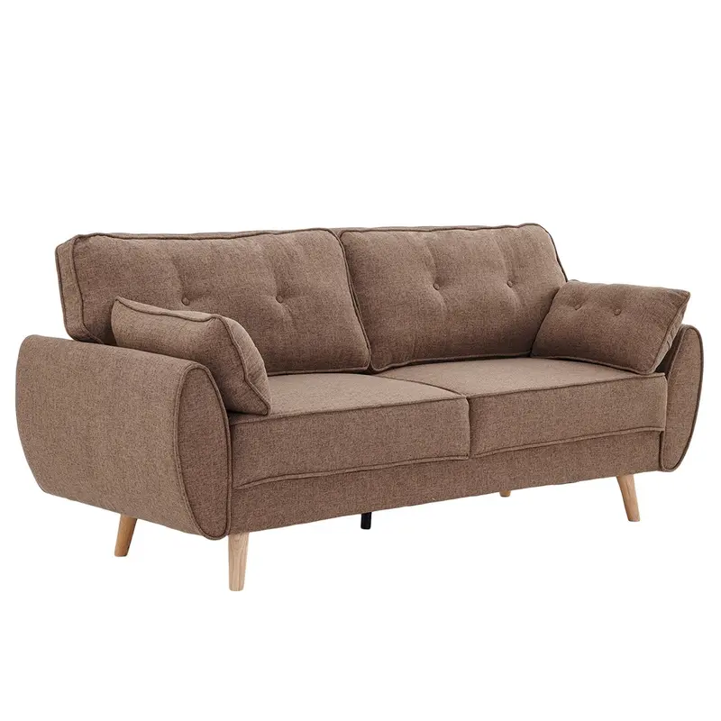 Sarantino Brown Modular Linen 3-Seater Sofa Bed – Flexible Futon Lounge 1