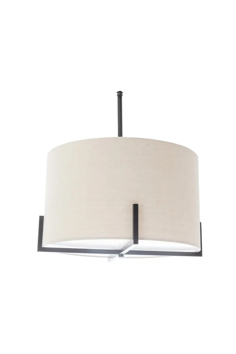 Scandinavian Metal Pendant Lamp With Linen Shade – Matte Black Modern Lighting 1