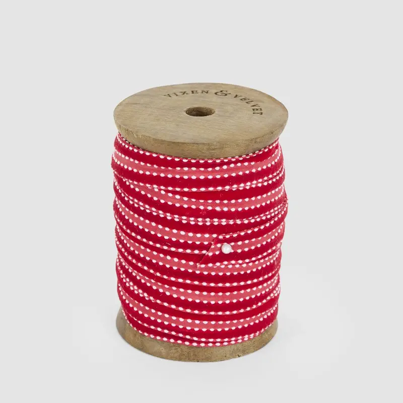 Scarlet Velvet Ticking Ribbon – 15Mm Width, 10-Meter Roll 1