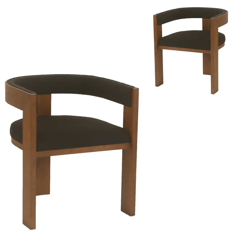 Set Of 2 Brown Elm Dining Chairs With Black Finish 1