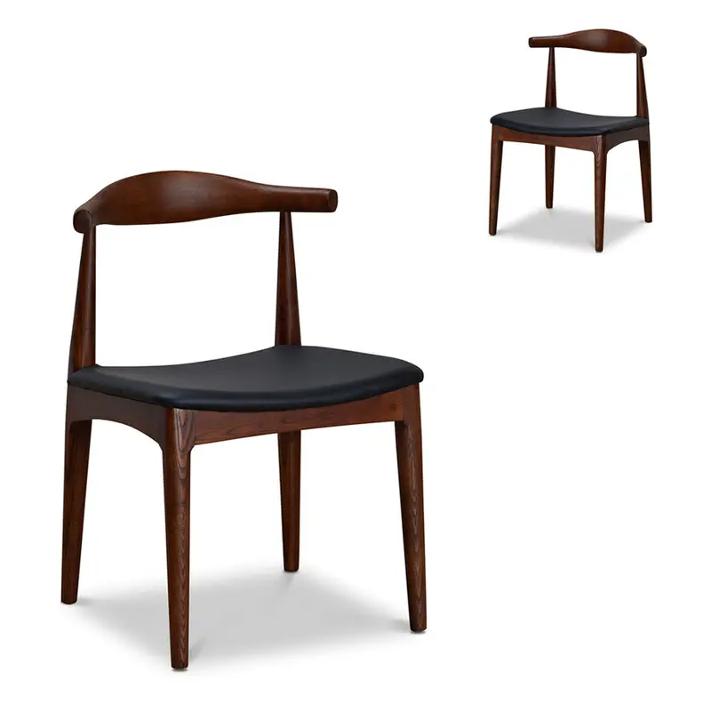 Set Of 2 Dark Brown Elbow Dining Chairs 1