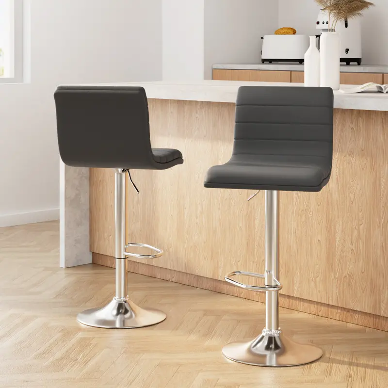Set Of 2 Modern Grey Bar Stools – Compact Kitchen Or Counter-Height Dining Chairs 1
