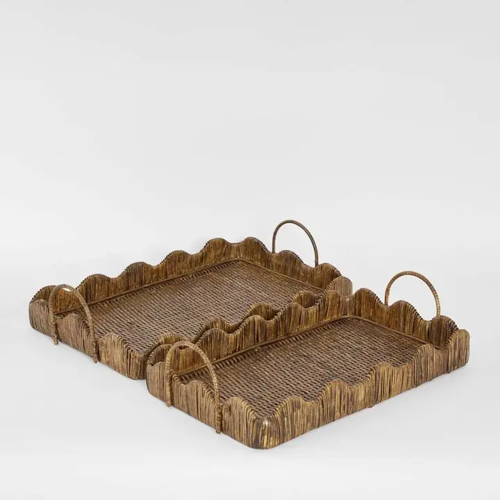 Set Of 2 Natural Rattan Scallop Trays – Emma Collection 1