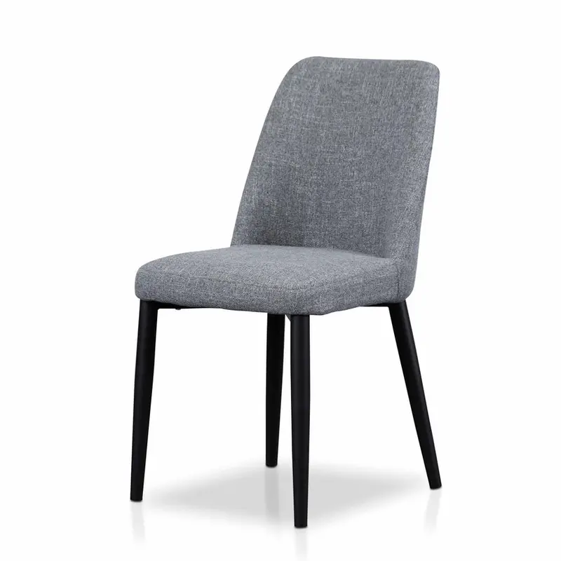 Set Of 2 Pebble Grey Fabric Dining Chairs With Black Legs 1