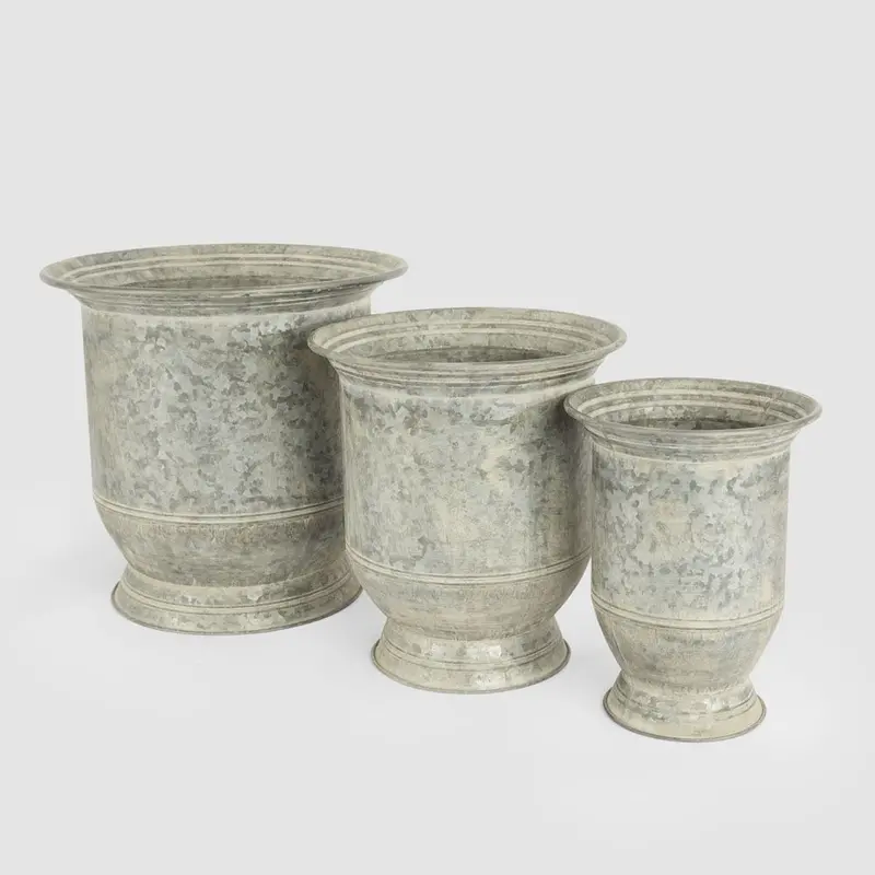 Set Of 3 Rustic Zinc Planters – Nimes Style 1