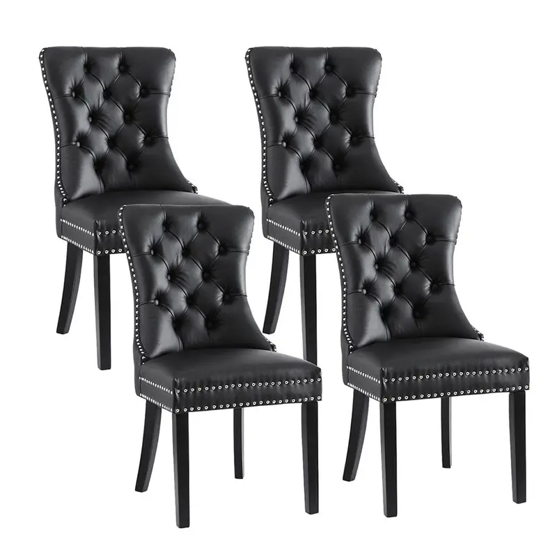 Set Of 4 Black Leather Dining Chairs 1