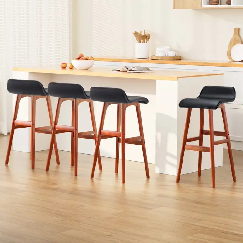 Set Of 4 Black Wooden Bar Stools 1