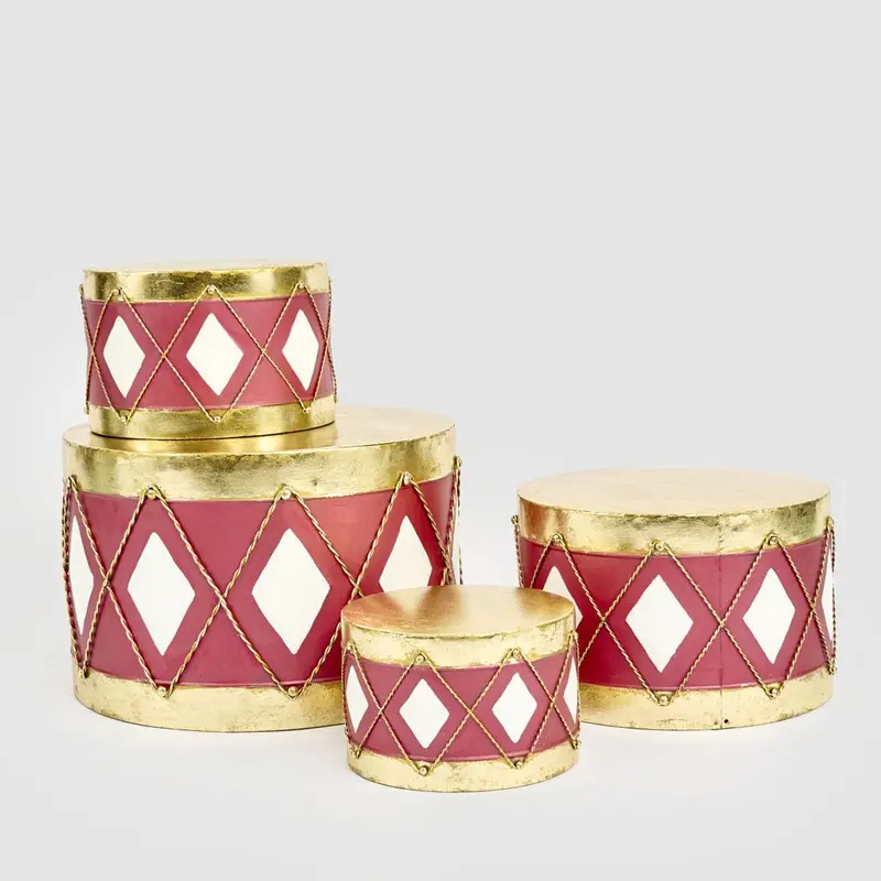 Set Of 4 Diamond-Embossed Drums In Red And White 1