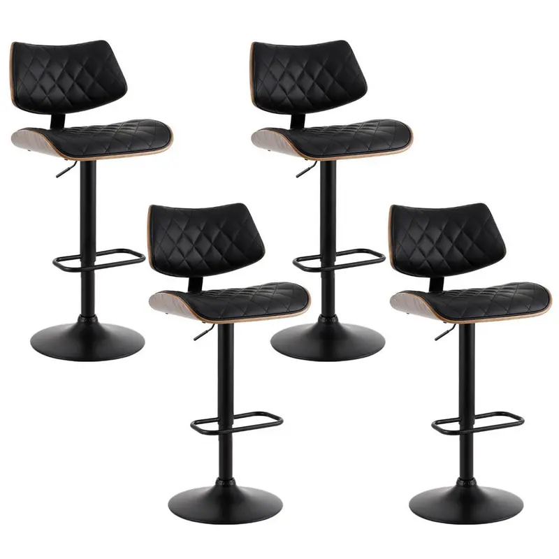 Set Of 4 Gas-Lift Black Leather Bar Stools For Kitchen Or Dining 1