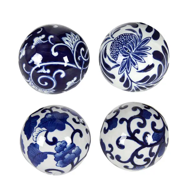 Set Of Four Blue-And-White Decorator Ornamental Balls 1