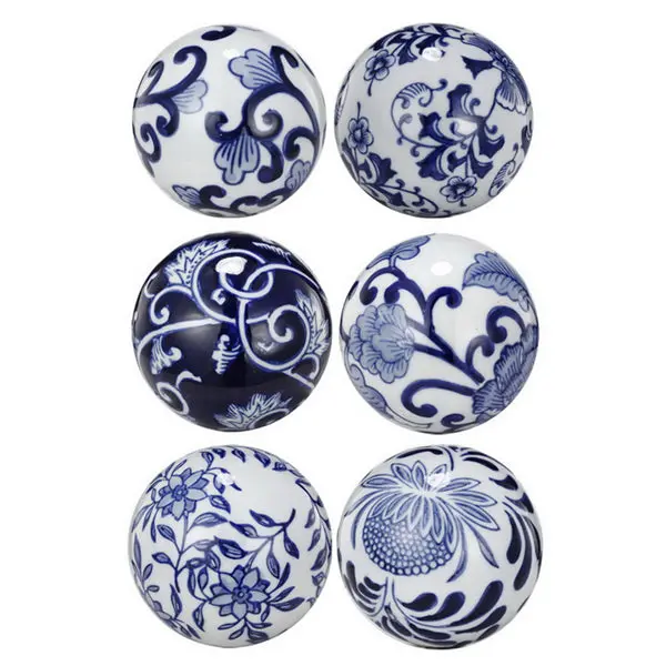 Set Of Six Blue-And-White Decorator Balls – Styling Accents 1