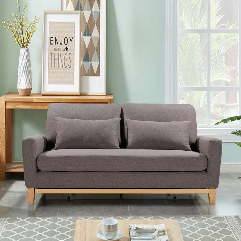 Shasa Grey-Taupe 2-Seater Pull-Out Sofa Bed – Compact Guest Sleeping Solution 1