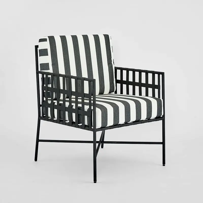 Sheffield Outdoor Armchair With Black-And-White Striped Cushions 1
