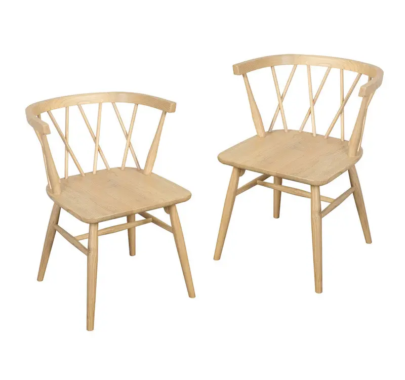 Sierra Cross-Back Oak Dining Chairs – Natural Wood Set Of 2 1