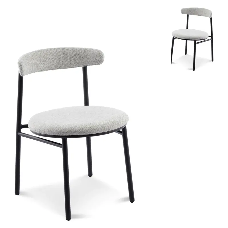 Silver-Grey Fabric Dining Chairs – Set Of 2 With Black Legs 1