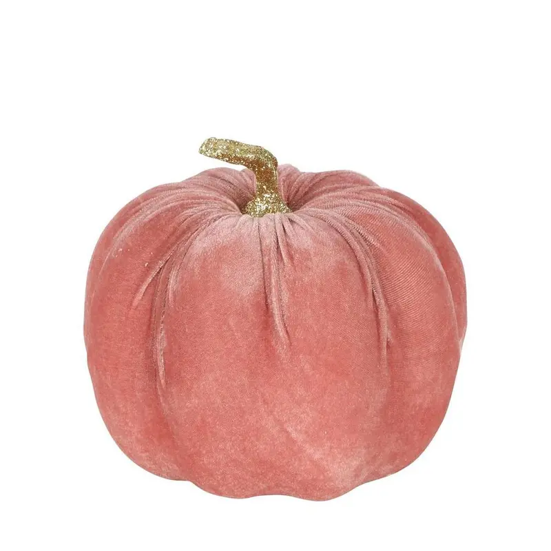 Small Pink Velvet Pumpkin Accent – Soft-Touch Tabletop Decor 1