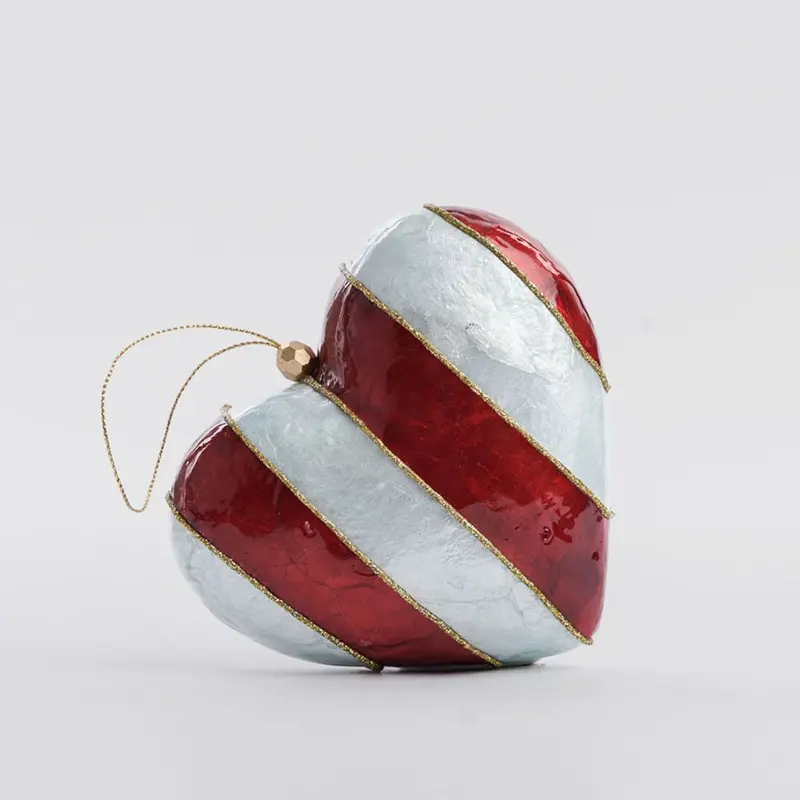 Small Red And Blue Striped Capiz Heart Ornament 1