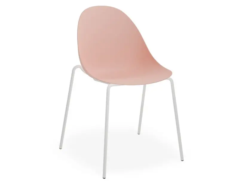 Soft Pink Pebble Chair With Shell Seat – White Four-Post Stackable Base 1