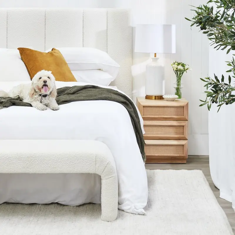 Soho Queen-Sized Upholstered Bedhead In White Bouclé Fabric 1