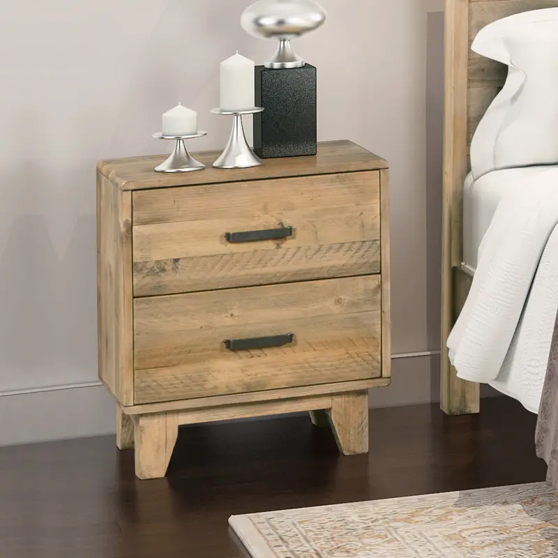 Solid Wood Bedside Table With 2 Drawers – Light Brown Nightstand 1