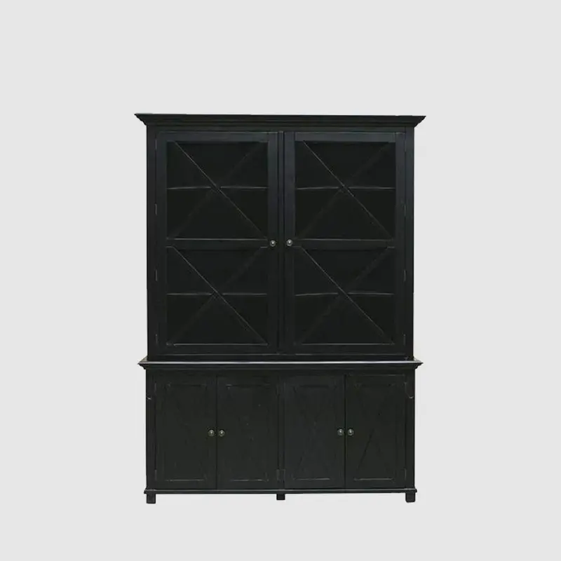 Sorrento Large Black Hamptons-Style Cabinet With Glass Doors 1