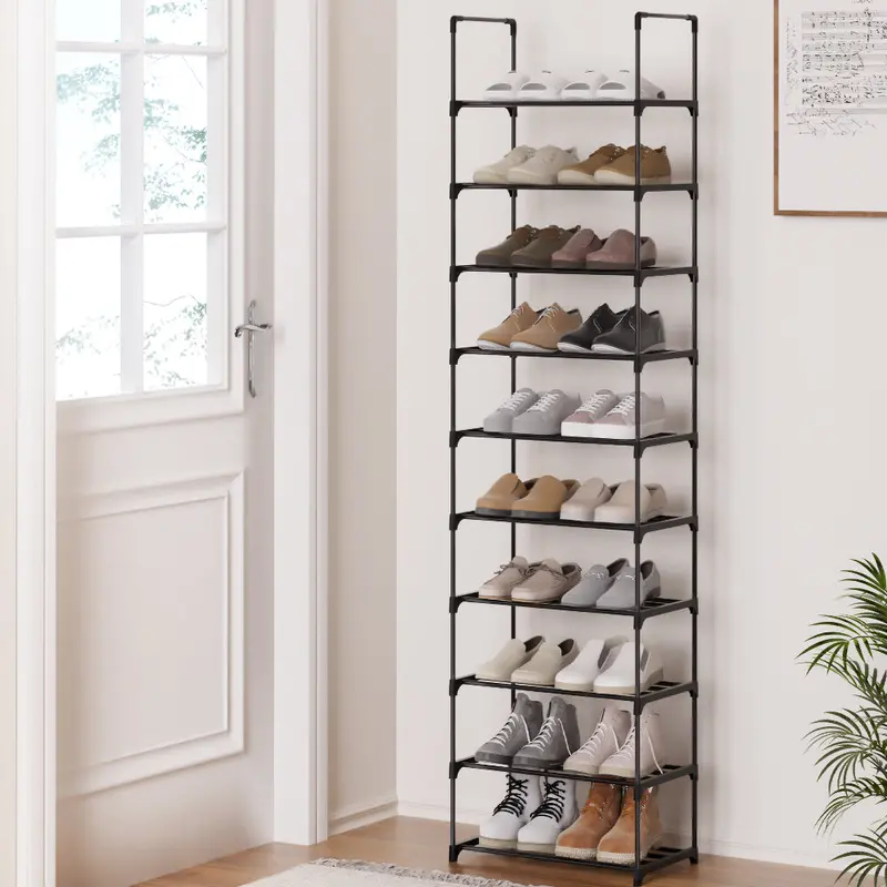 Stackable 10-Tier Black Shoe Rack – Diy-Friendly Modular Design (Dunn) 1
