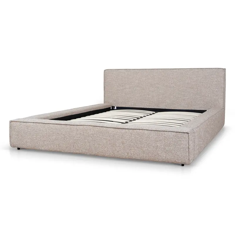 Stonish Beige Upholstered Queen Bed Frame 1