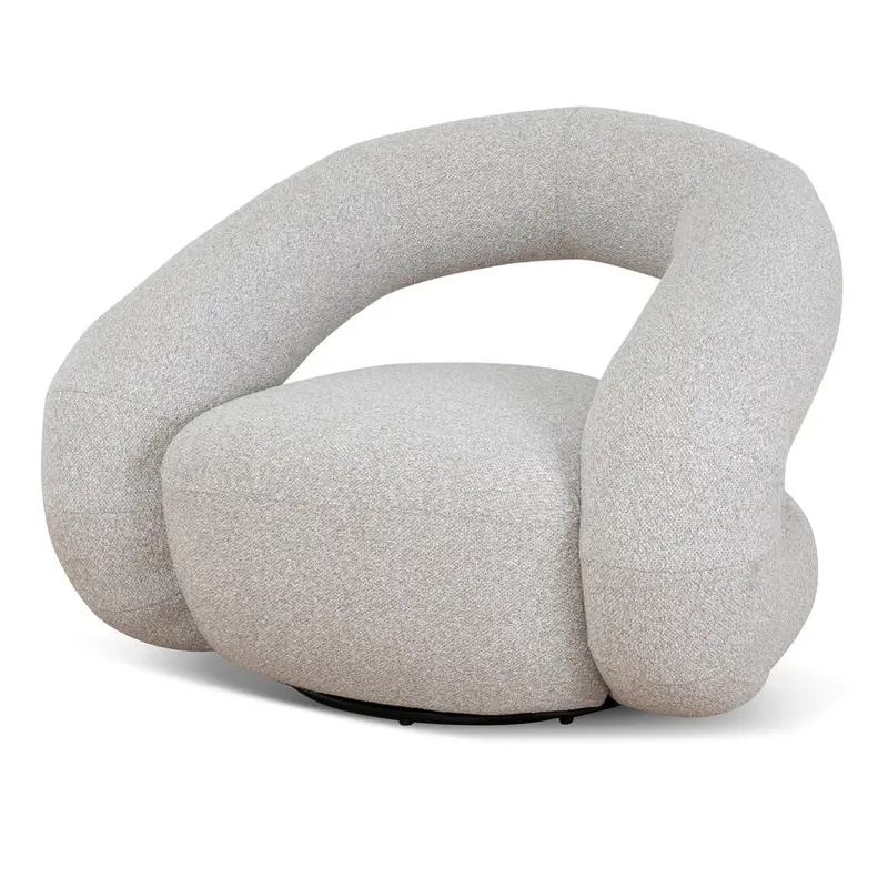 Swivel Armchair – Clay Grey Bouclé Fabric On Solid Frame 1