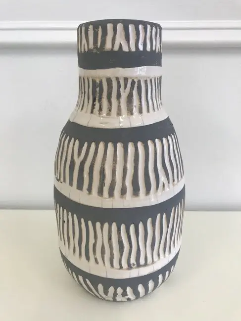 Tall Cream-And-Grey Swirled Ceramic Vase 1