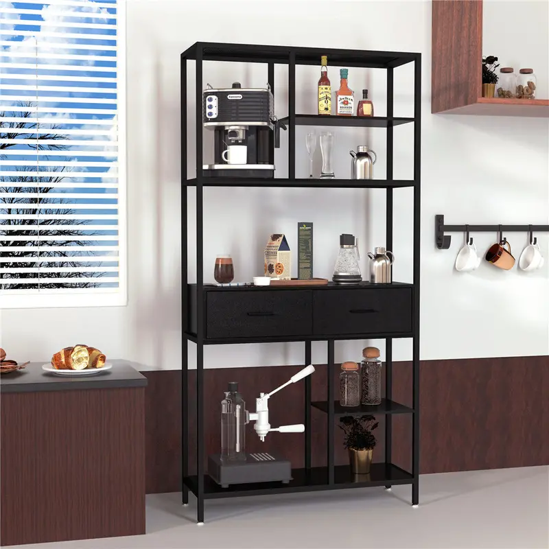 Tall Industrial Bookshelf – 180Cm High With Drawers And Six-Tier Open Storage 1