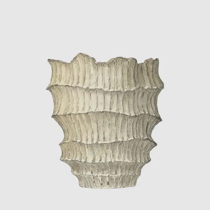 Textured Off-White Ruffle Ceramic Vase 1
