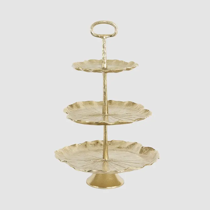 Three-Tier Leaf-Embossed Cake Stand – Elegant Serving Platter With Natural Motif 1