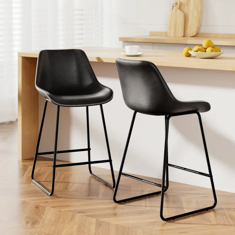 Two-Count Black Pu Leather Dining Bar Stools – Kitchen-Metal Design 1